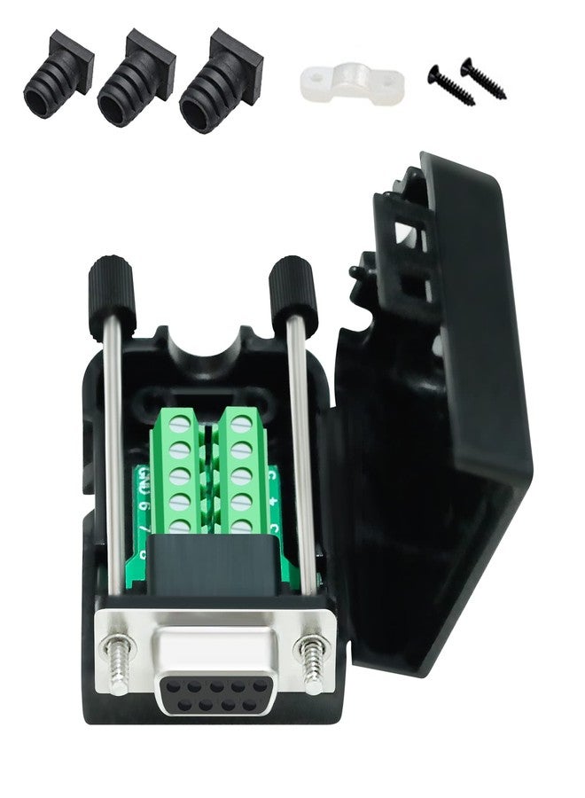 DTECH DB9 Breakout Connector DB-9 Female RS232 Serial Adapter Solderless Module Board with Screw Terminals Block, Case, Long Bolts and Tail Pipes - Image 1